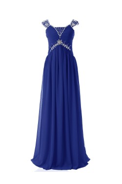 Sheath/Column Beaded Long Blue Chiffon Prom Evening Formal Party Dresses ED010410