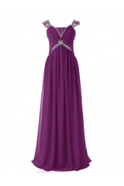 Sheath/Column Beaded Long Purple Chiffon Prom Evening Formal Party Dresses ED010412