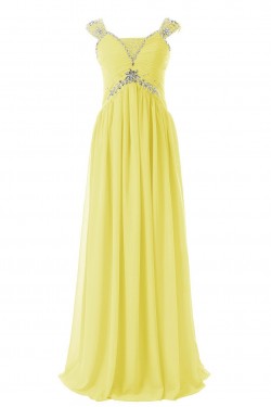 Sheath/Column Beaded Long Yellow Chiffon Prom Evening Formal Party Dresses ED010413