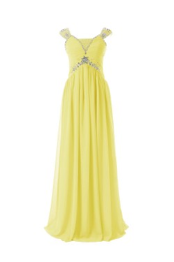 Sheath/Column Beaded Long Yellow Chiffon Prom Evening Formal Party Dresses ED010413