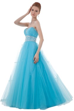 A-Line Sweetheart Beaded Long Blue Tulle Prom Evening Formal Party Dresses ED010415