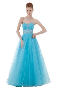 A-Line Sweetheart Beaded Long Blue Tulle Prom Evening Formal Party Dresses ED010415