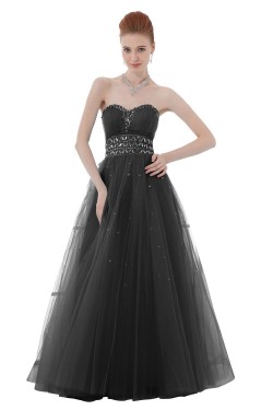 A-Line Sweetheart Beaded Long Black Tulle Prom Evening Formal Party Dresses ED010417