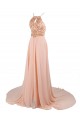 A-Line Beaded Long Pink Chiffon Prom Evening Formal Party Dresses ED010419