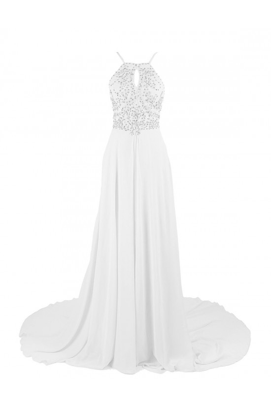 A-Line Beaded Long Pink Chiffon Prom Evening Formal Party Dresses ED010419