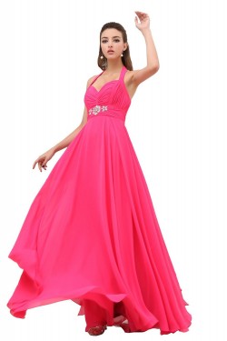 A-Line Halter Long Pink Chiffon Prom Evening Formal Party Dresses ED010425