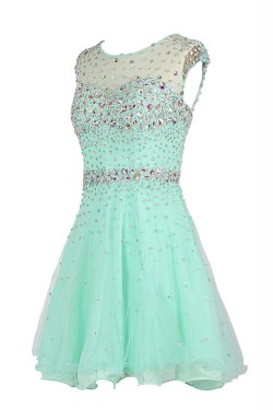 A-Line Short Blue Beaded Prom Evening Formal Party Dresses ED010426