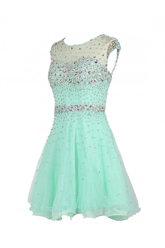 A-Line Short Blue Beaded Prom Evening Formal Party Dresses ED010426