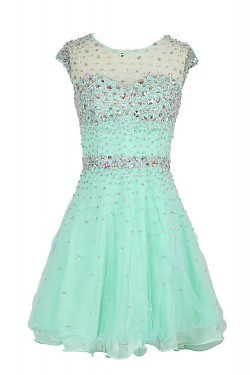 A-Line Short Blue Beaded Prom Evening Formal Party Dresses ED010426