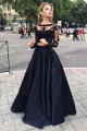 A-Line Two Pieces Long Sleeves Lace Black Prom Evening Formal Party Dresses ED010427 A-Line Two Pieces Long Sleeves Lace Black Prom Evening Formal Party Dresses ED010427