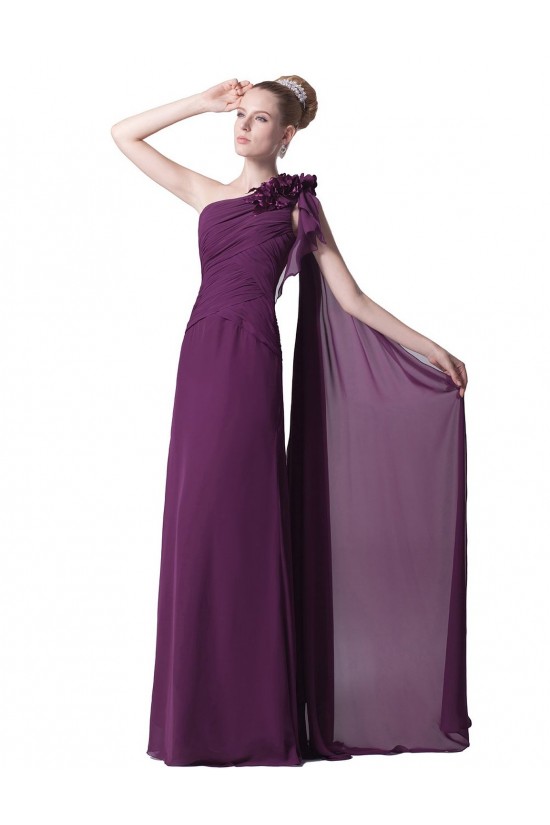 A-Line One-Shoulder Long Purple Chiffon Prom Evening Formal Party Dresses ED010429