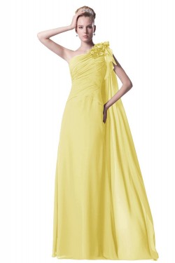 A-Line One-Shoulder Long Yellow Chiffon Prom Evening Formal Party Dresses ED010430