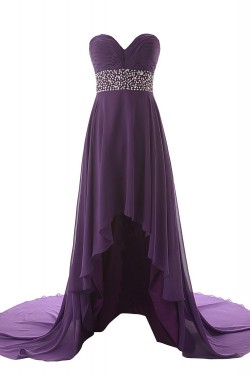 High Low Sweetheart Beaded Purple Chiffon Prom Evening Formal Party Dresses ED010433