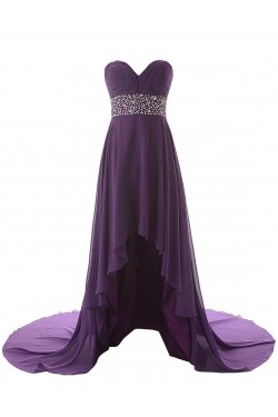 High Low Sweetheart Beaded Purple Chiffon Prom Evening Formal Party Dresses ED010433