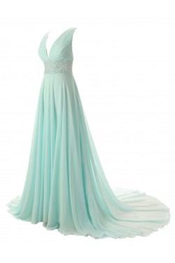 A-Line V-Neck Beaded Long Chiffon Prom Evening Formal Party Dresses ED010435