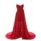 A-Line Spaghetti Strap Long Red Chiffon and Lace Prom Evening Formal Party Dresses ED010436