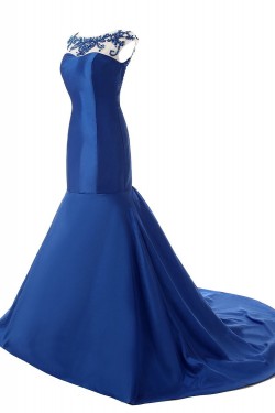 Trumpet/Mermaid Beaded Long Blue Prom Evening Formal Party Dresses ED010437