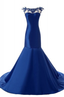 Trumpet/Mermaid Beaded Long Blue Prom Evening Formal Party Dresses ED010437