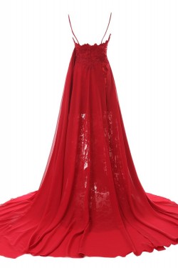 A-Line Spaghetti Strap Long Blue Chiffon and Lace Prom Evening Formal Party Dresses ED010438