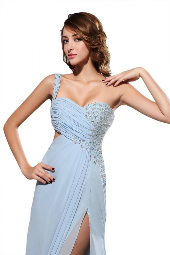 One-Shoulder Beaded Long Chiffon Prom Evening Formal Party Dresses ED010439