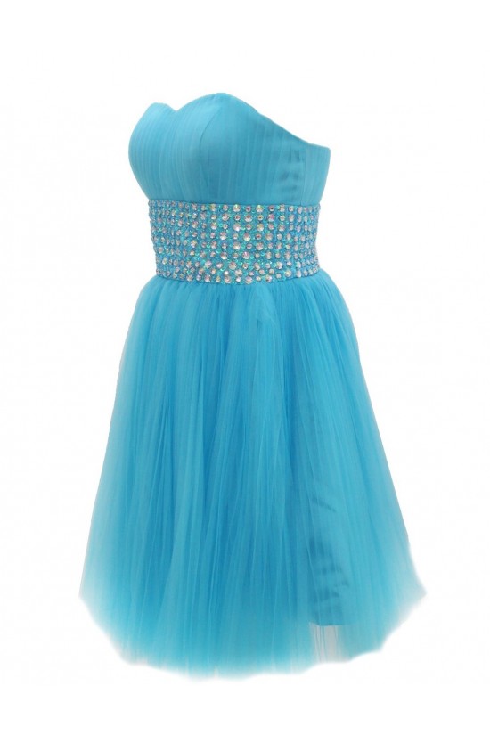 Beaded Short Blue Tulle Prom Evening Formal Party Dresses ED010442