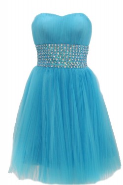 Beaded Short Blue Tulle Prom Evening Formal Party Dresses ED010442