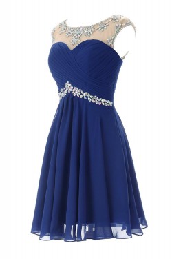 Beaded Short Blue Chiffon Prom Evening Formal Party Dresses ED010443