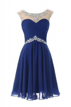 Beaded Short Blue Chiffon Prom Evening Formal Party Dresses ED010443