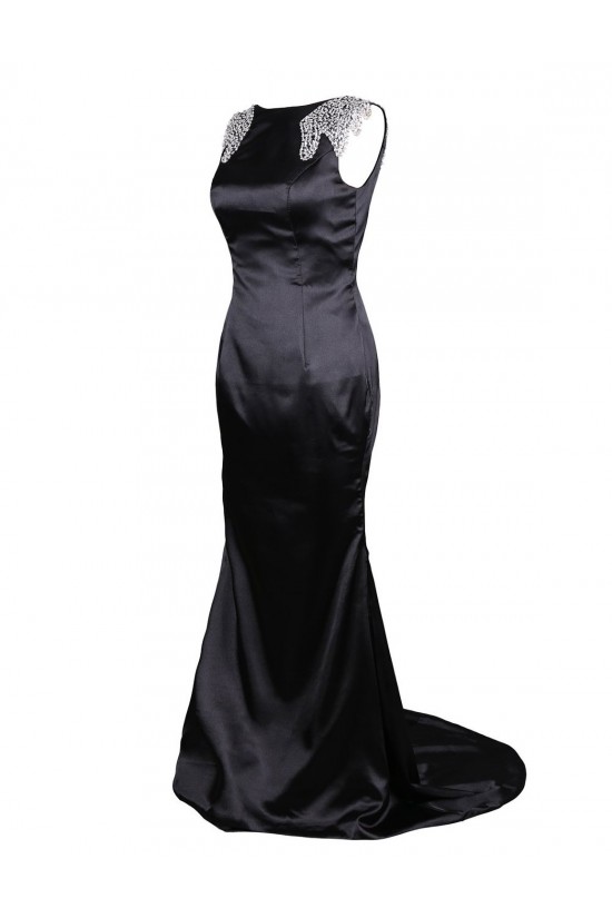 Trumpet/Mermaid Beaded Long Black Prom Evening Formal Party Dresses ED010444