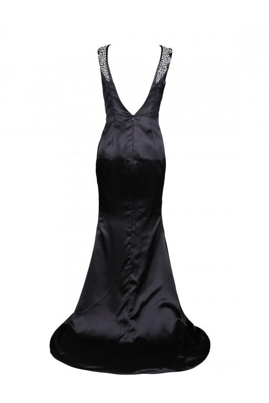Trumpet/Mermaid Beaded Long Black Prom Evening Formal Party Dresses ED010444