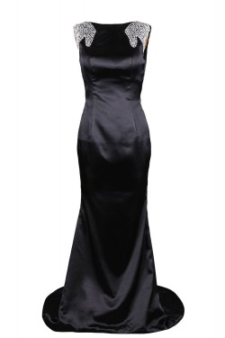 Trumpet/Mermaid Beaded Long Black Prom Evening Formal Party Dresses ED010444