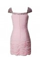 Cap Sleeve Beaded Pleated Short Pink Chiffon Prom Evening Formal Party Dresses ED010448