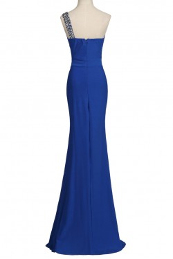 Trumpet/Mermaid One-Shoulder Beaded Long Black Prom Evening Formal Party Dresses ED010452