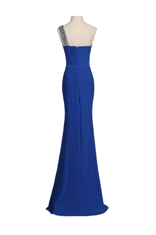 Trumpet/Mermaid One-Shoulder Beaded Long Black Prom Evening Formal Party Dresses ED010452