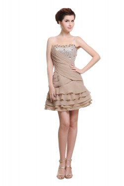 A-Line Strapless Short Beaded Chiffon Prom Evening Formal Party Dresses ED010456