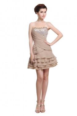 A-Line Strapless Short Beaded Chiffon Prom Evening Formal Party Dresses ED010456