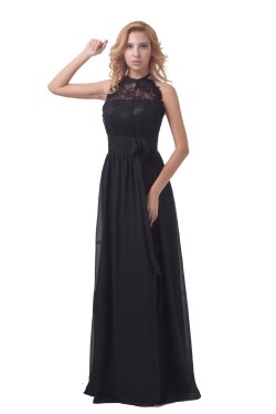 A-Line Halter Long Black Chiffon and Lace Prom Evening Formal Party Dresses/Bridesmaid Dresses ED010457