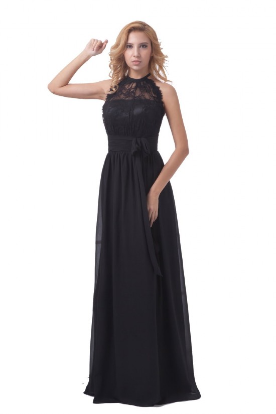 A-Line Halter Long Black Chiffon and Lace Prom Evening Formal Party Dresses/Bridesmaid Dresses ED010457 A-Line Halter Long Black Chiffon and Lace Prom Evening Formal Party Dresses/Bridesmaid Dresses ED010457