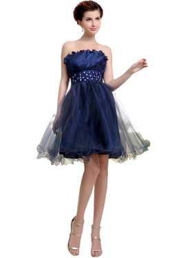 A-Line Strapless Beaded Short Blue Prom Evening Formal Party Dresses ED010459