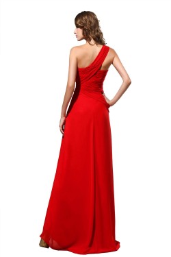 A-Line One-Shoulder Long Red Chiffon Prom Evening Formal Party Dresses ED010460