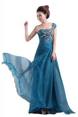 A-Line One-Shoulder Beaded Long Prom Evening Formal Party Dresses ED010461