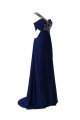 A-Line One-Shoulder Long Blue Beaded Chiffon Prom Evening Formal Party Dresses ED010462