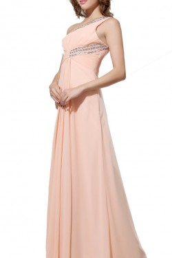 A-Line One-Shoulder Beaded Long Chiffon Prom Evening Formal Party Dresses ED010465