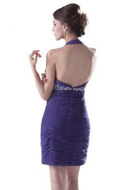 Beaded Pleated Halter Short Chiffon Prom Evening Formal Party Dresses ED010466
