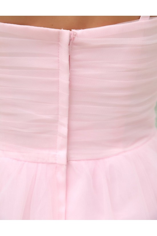 A-Line Spaghetti Strap Beaded Short Pink Prom Evening Formal Party Dresses ED010472