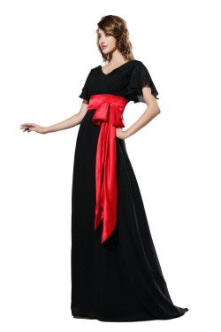 A-Line Short Sleeve Long Black Chiffon Prom Evening Formal Party Dresses ED010473