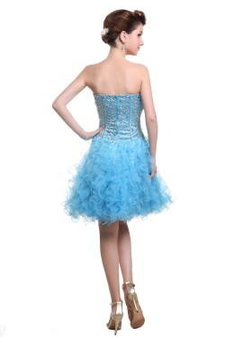 A-Line Strapless Beaded Short Blue Prom Evening Formal Party Dresses ED010476