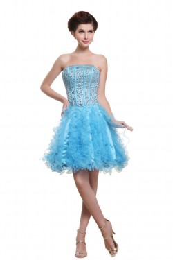 A-Line Strapless Beaded Short Blue Prom Evening Formal Party Dresses ED010476