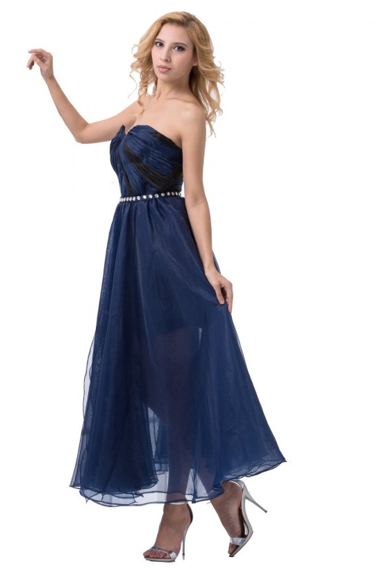 A-Line Strapless Beaded Blue Prom Evening Formal Party Dresses ED010477