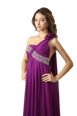 Empire One-Shoulder Beaded Long Purple Chiffon Prom Evening Formal Party Dresses/Maternity Evening Dresses ED010480